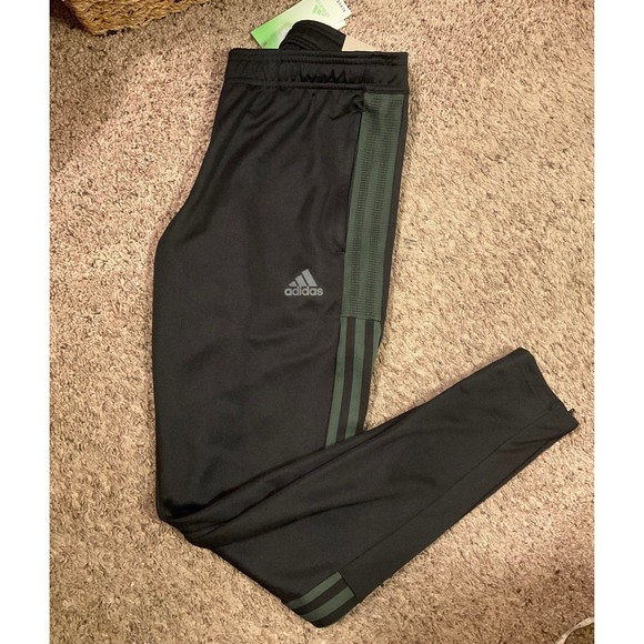 NEW Adidas Track Pants Size XS BLACK WITH GREY STRIPES (looks green in photo) - Picture 2 of 4